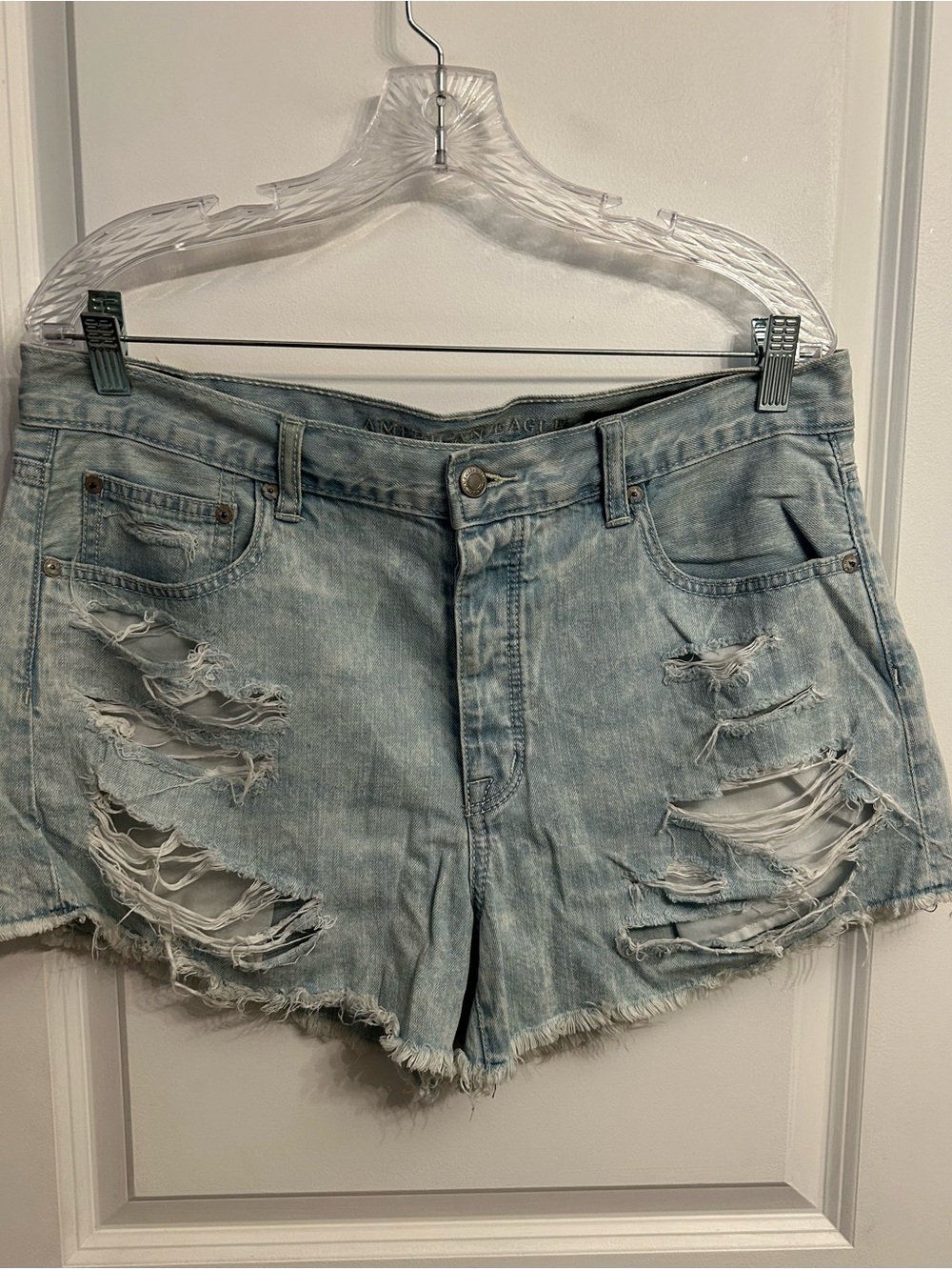 Light Wash Distressed Denim Shorts - Blue